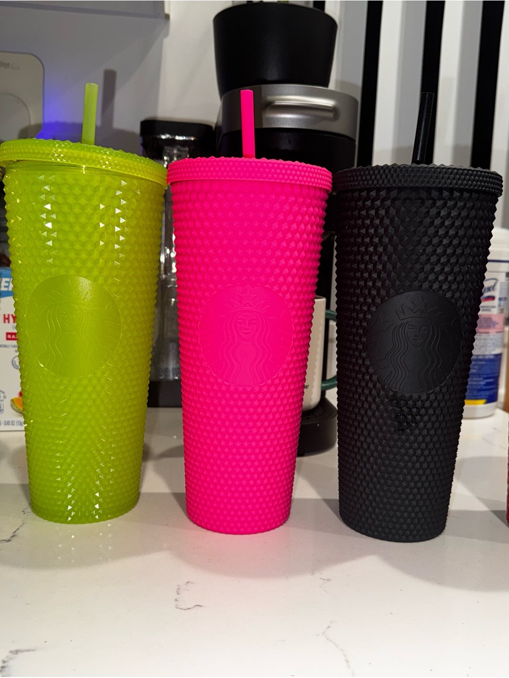 Starbucks Neon Green, Hot Pink & Black Studded Cold Cup Set